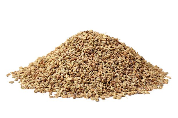 Ajwain fruit pods on white background